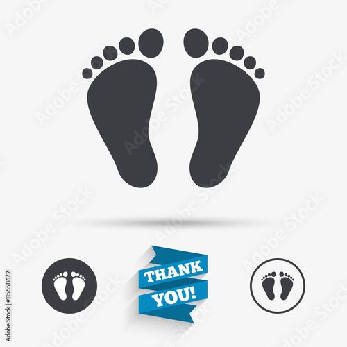 Child pair of footprint sign icon. Barefoot .