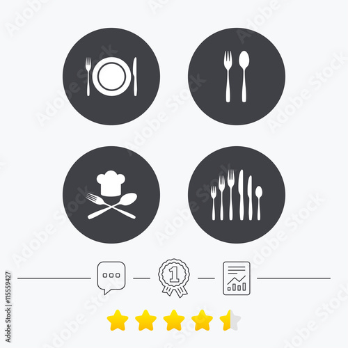 Plate dish with forks and knifes icon. Chief hat
