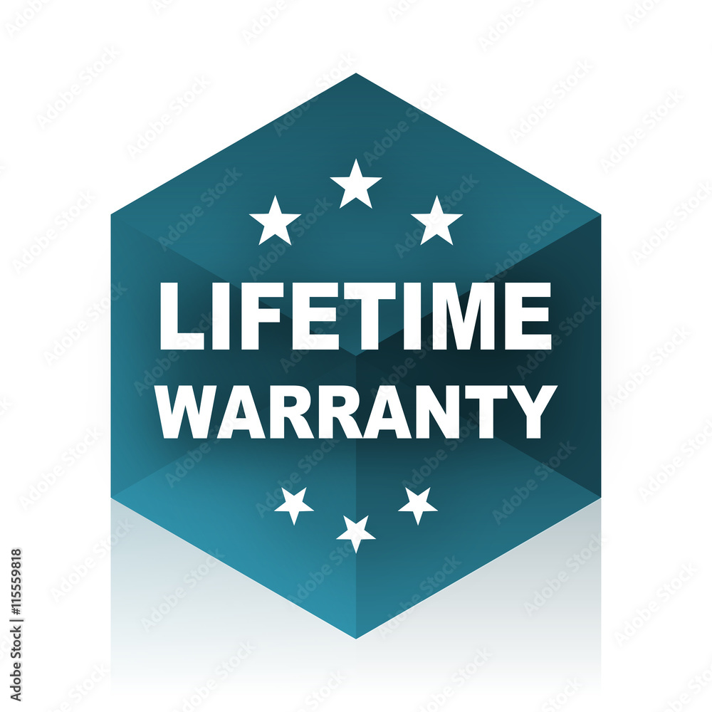 lifetime warranty blue cube icon, modern design web element
