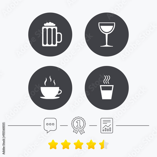 Drinks signs. Coffee cup, glass of beer icons.