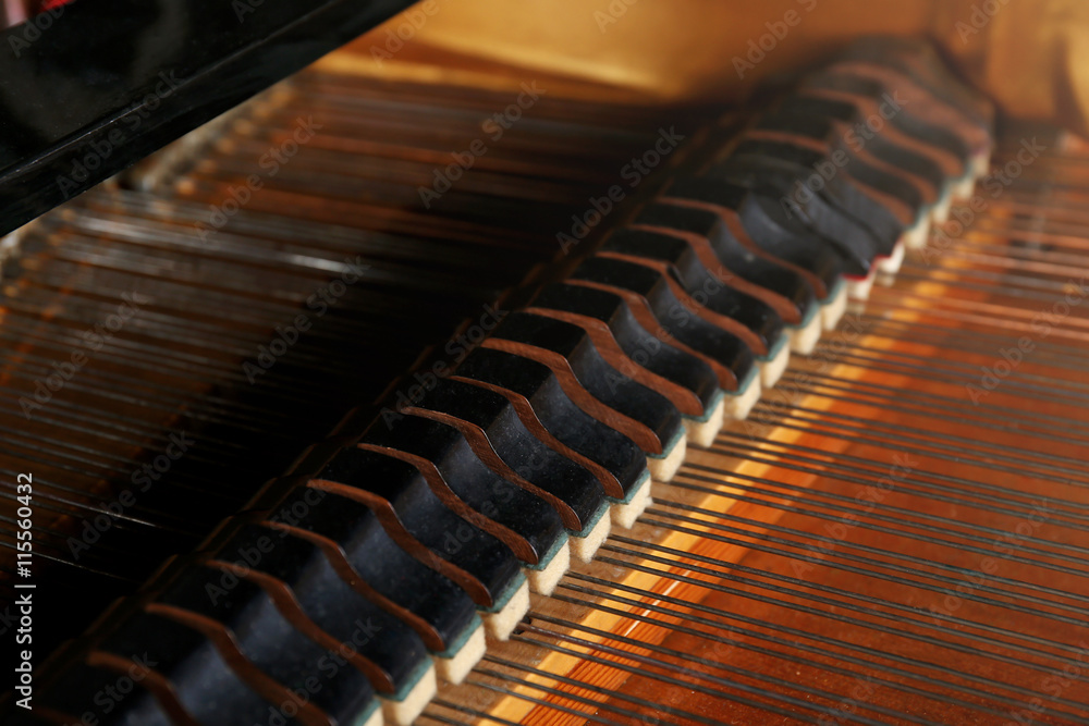 Piano with a raised lid. View from inside