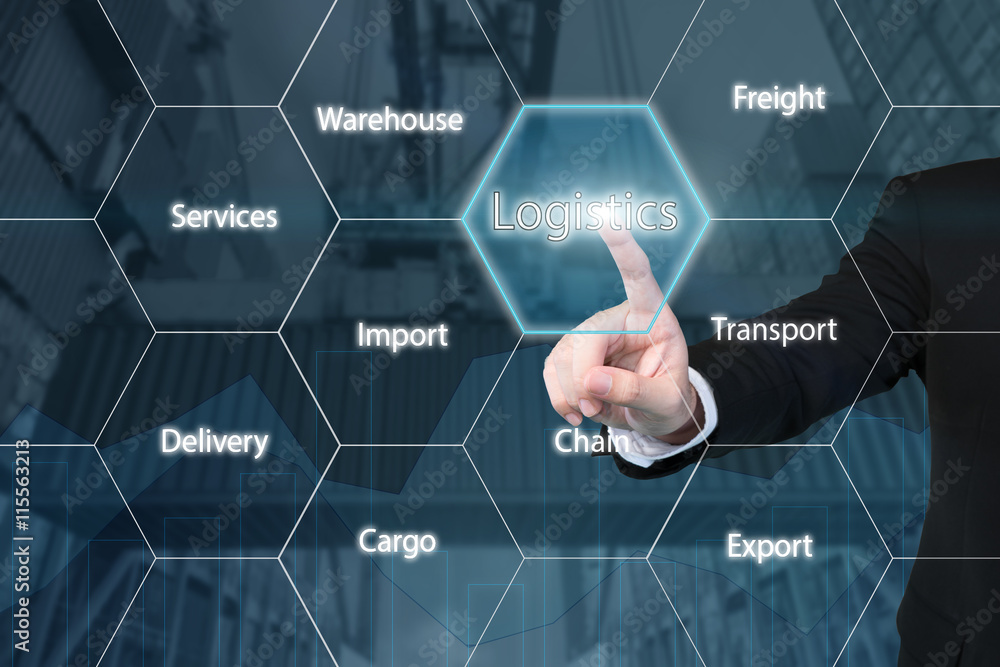 Business technology concept - Business man touching the logistic Business technology concept - Business man touching the logistic