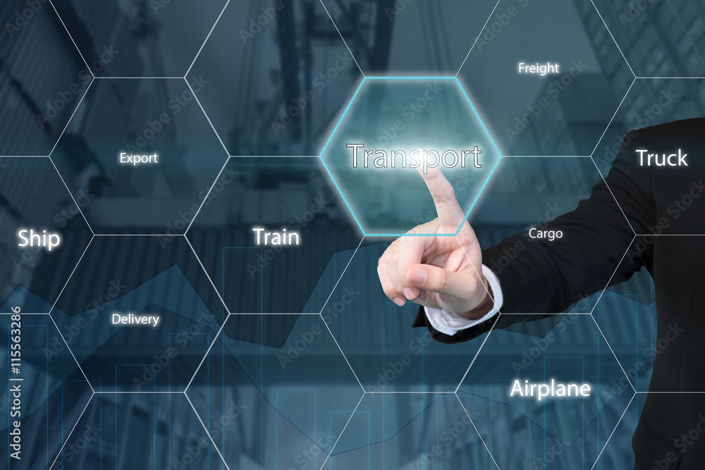 Fototapeta premium Business technology concept - Business man touching transport ic