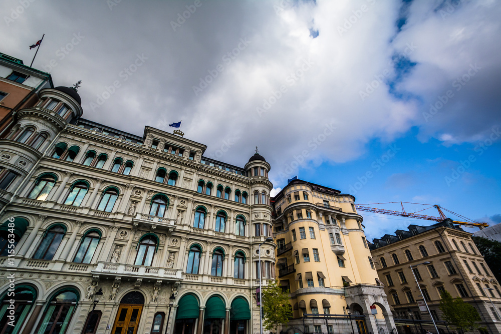 Buildings along Södra Blasieholmskajen, in Norrmalm, Stockholm,