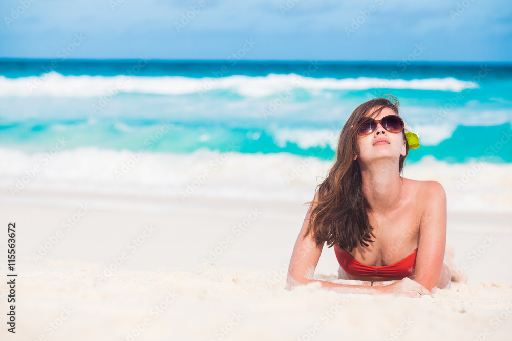 portrait of beautiful woman enjoying wunny day at the beach portrait of beautiful woman enjoying wunny day at the beach