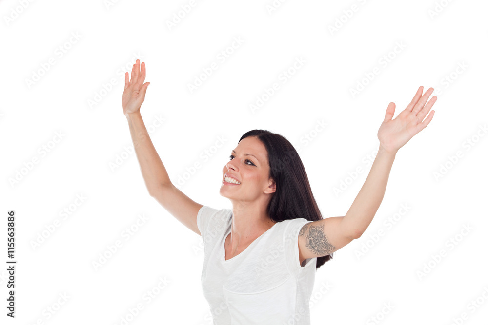 Excited brunette woman celebrating a triumph Excited brunette woman celebrating a triumph