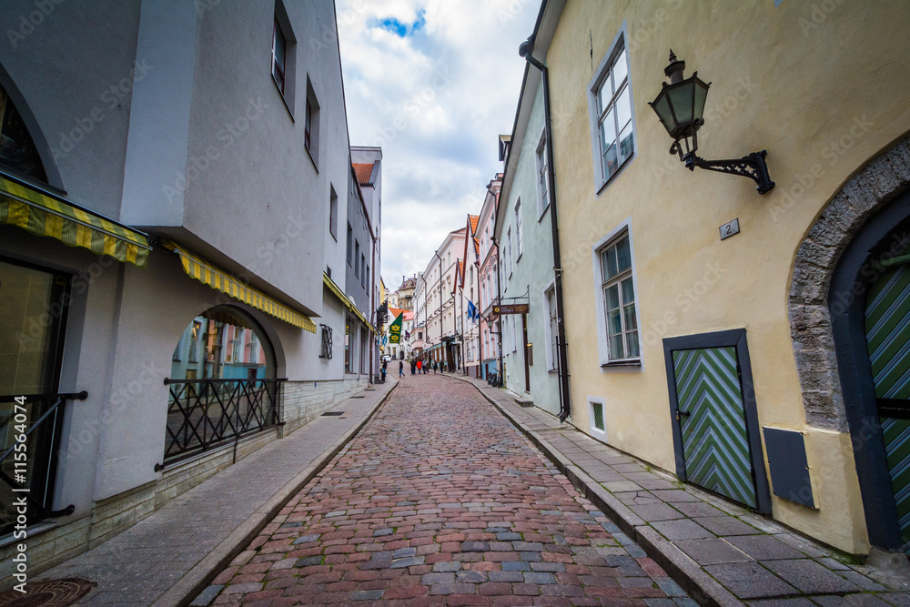 Cobblestone street and medieval architecture in the Old Town of