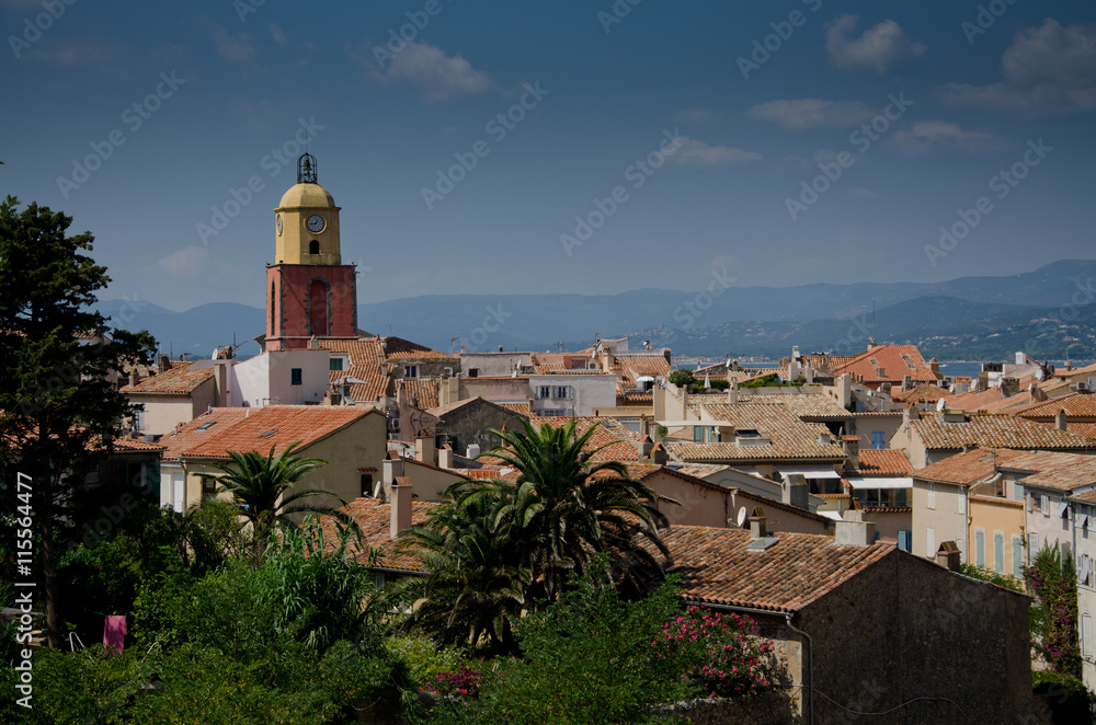 the colorful village of saint-Tropez with its characteristic church in france