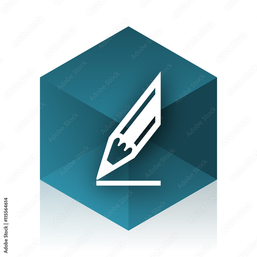 pencil blue cube icon, modern design web element