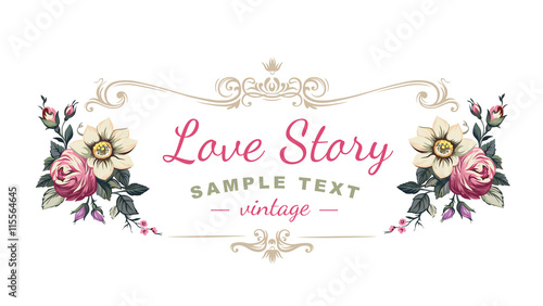 Fototapeta Naklejka Na Ścianę i Meble -  Vector floral label with a frame composed of flowers illustrations.