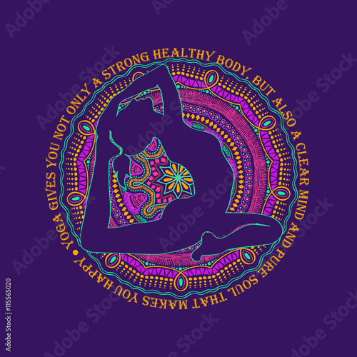 Woman Doing Yoga Pose And Mandala Design.