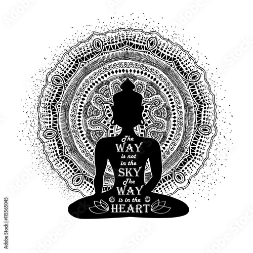 Isolated Buddha Silhouette And Mandala Design.