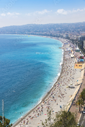 Aerial view of beach in City of Nice, Cote d'Azure, France