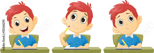 Cartoon boy studying