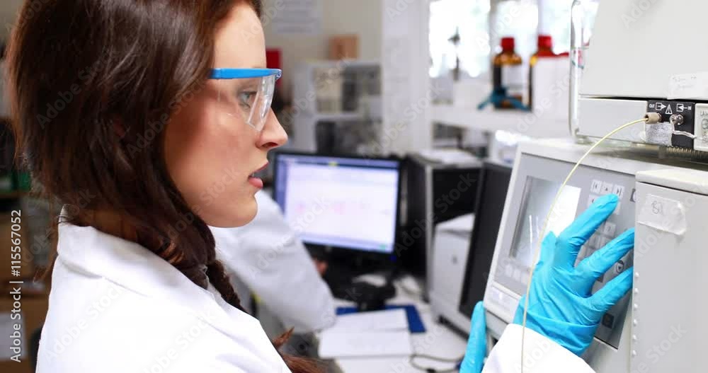 Chemists working in a laboratory on computer Chemists working in a laboratory on computer