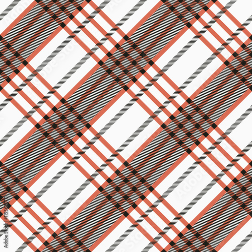 Seamless twill tartan pattern. Plaid black, red and white palette. Repeated tile texture for blanket, web, print, fashion fabric, textile design, invitation card background Vector digital paper