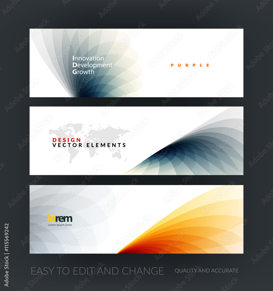 Fototapeta premium Vector set of modern horizontal website banners with soft wave s