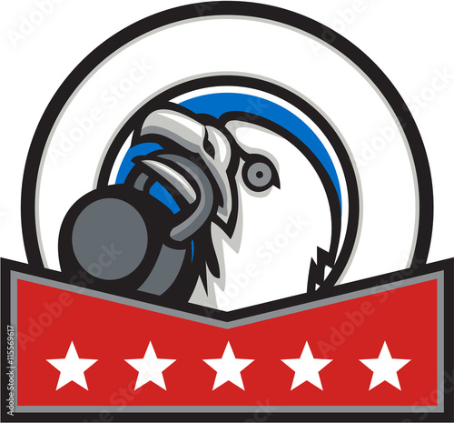 Bald Eagle Lifting Kettleball Circle Stars Retro