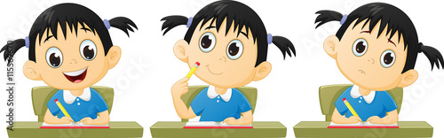 cartoon little girl studying