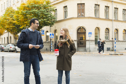 Sweden, Sodermanland, Stockholm, Sodermalm, Charity volunteers on street photo