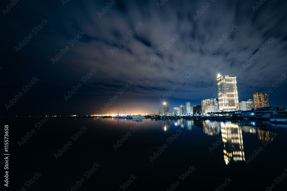 Manila Bay at night, seen from Harbour Square, in Pasay, Metro M