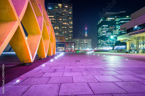 Canvas Print Modern buildings at night, at Donau City in Vienna, Austria.