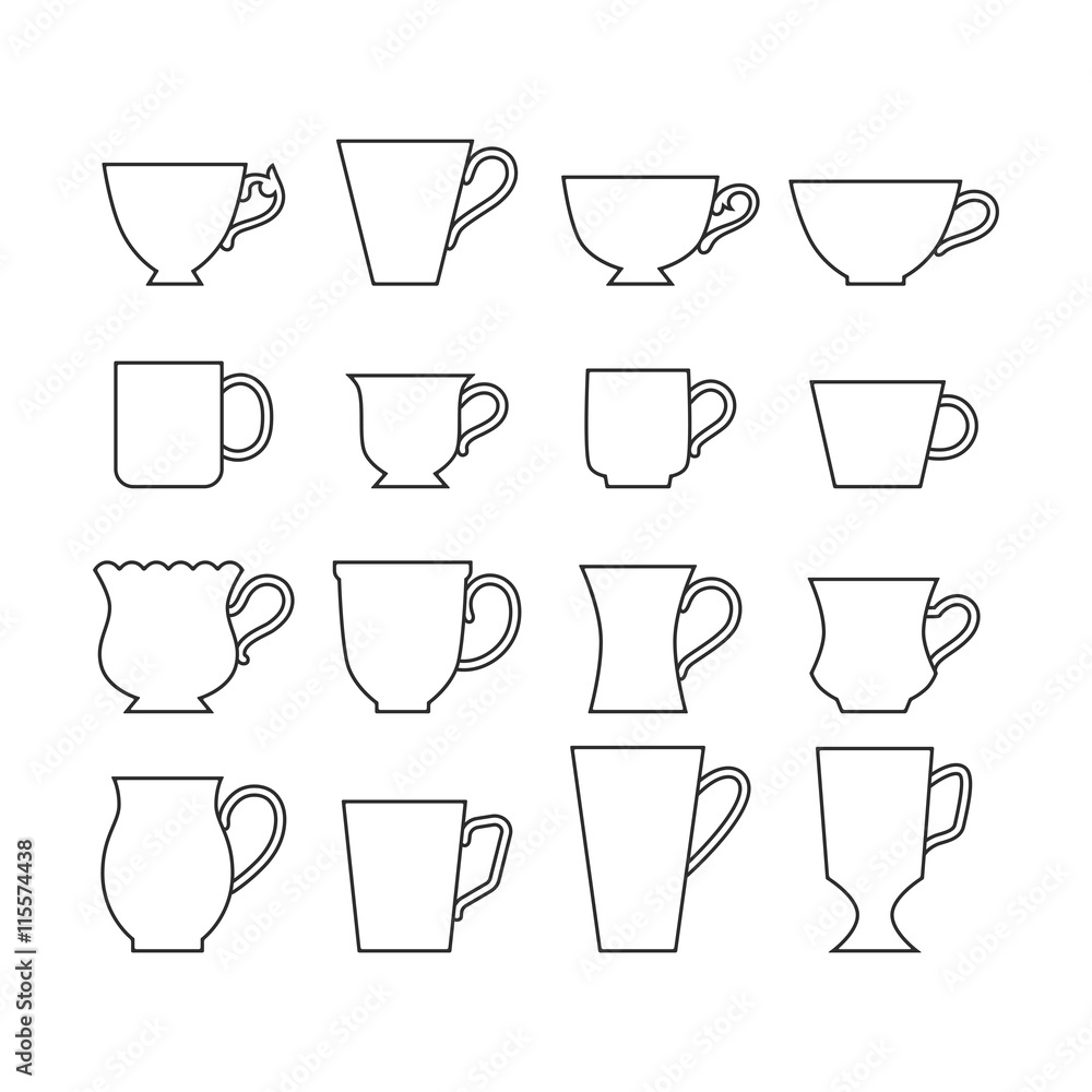 Set of mugs. Cups for drinks. Flat icons. Vector Set of mugs. Cups for drinks. Flat icons. Vector