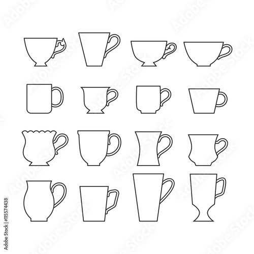 Set of mugs. Cups for drinks. Flat icons. Vector