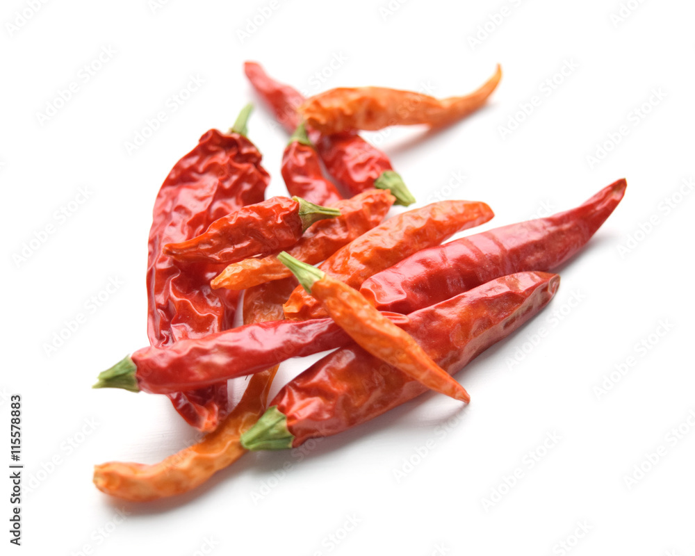 Dried red cayenne chili peppers - isolated Dried red cayenne chili peppers - isolated