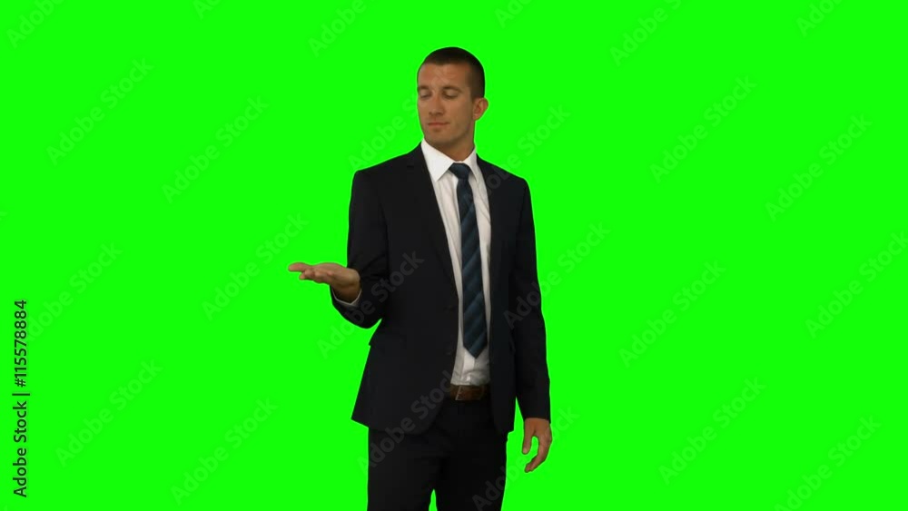 Businessman presenting with hand Businessman presenting with hand