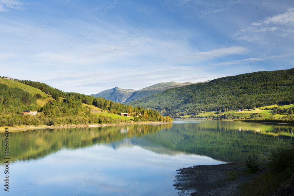 Norway, Gudbrandsdal, Lom, Vagavatnet, Scenic view of lake and forest Norway, Gudbrandsdal, Lom, Vagavatnet, Scenic view of lake and forest