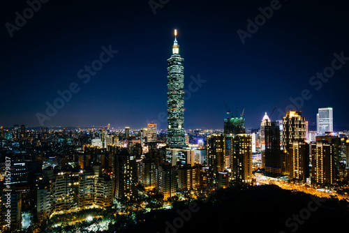 View of Taipei 101 and the Taipei skyline at night, from Elephan