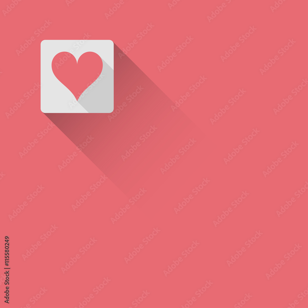 Pink heart with long shadow. Heart shape vector for valentine's day