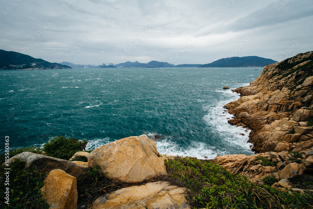 View of rocky coast at Tai Tau Chau, at Shek O, on Hong Kong Isl