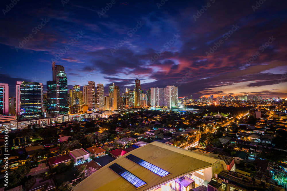 View of the skyline of Makati at night, in Metro Manila, The Phi Stock ...
