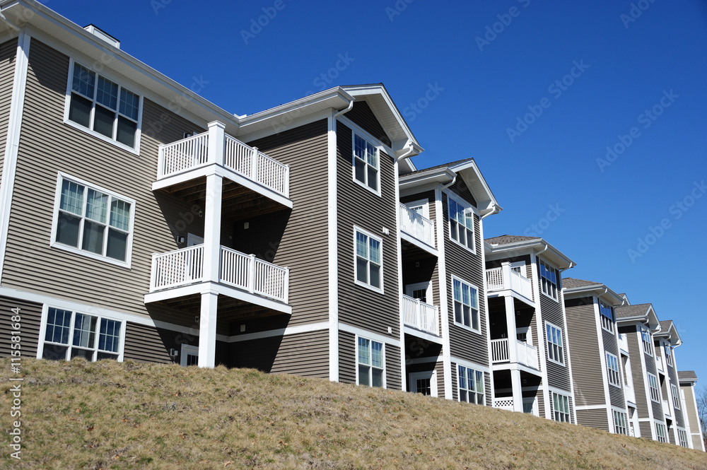 Low angle view of modern apartment building in NH