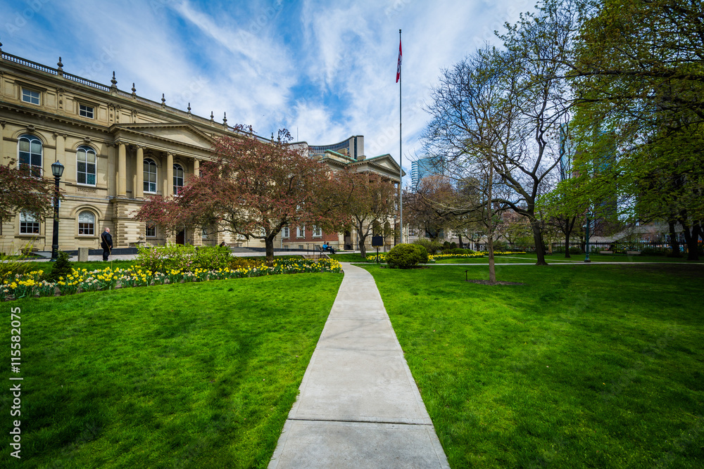 Walkway and gardens outside Osgoode Hall, in Toronto, Ontario.