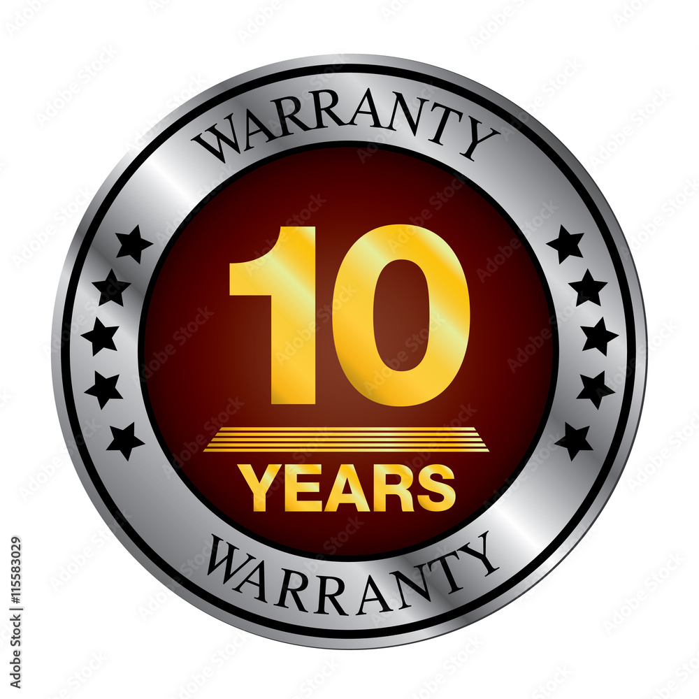 Ten year warranty logo silver color and gold color.