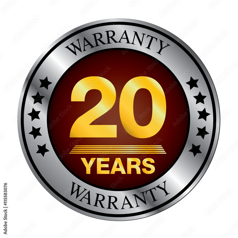 Twenty year warranty logo silver color and gold color.