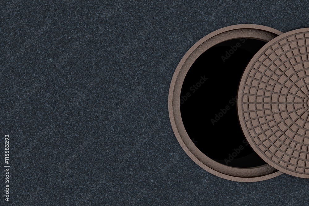 Concept of danger, safety cannot be half or partially. Not completely closed  cover of a sewer manhole, top view. Stock Illustration | Adobe Stock