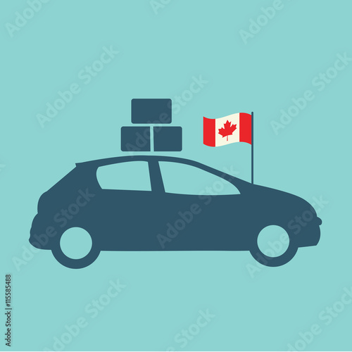 Moving to Canada - Car with Luggage and Canadian Flag