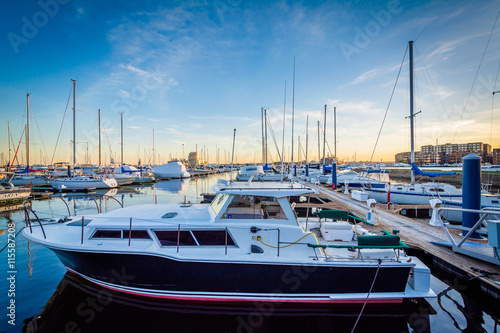 Canvas Print Boats docked in a marina in Canton, Baltimore, Maryland.