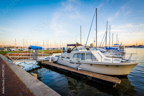 Boats docked in a marina in Canton, Baltimore, Maryland.