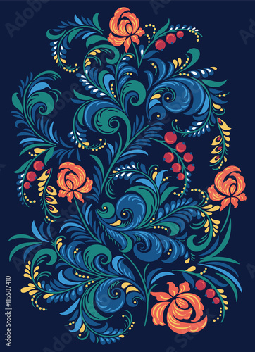 Valokuvatapetti Illustration with flowers in the Russian traditional style Gorodets