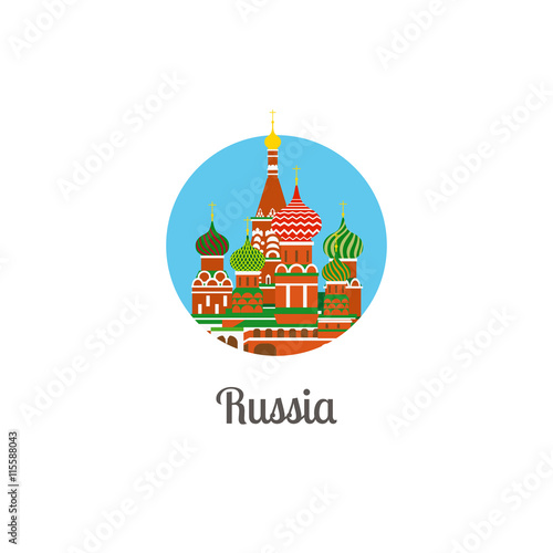 Russia cathedral landmark isolated round icon. Vector illustration