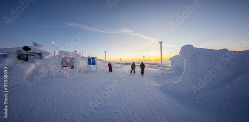 Finland, Lapland, Kittila, Levi, People on ski slope