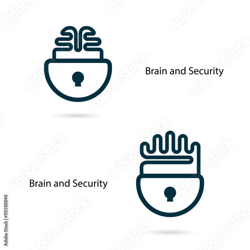 Creative brain sign with padlock symbol. Key of success.