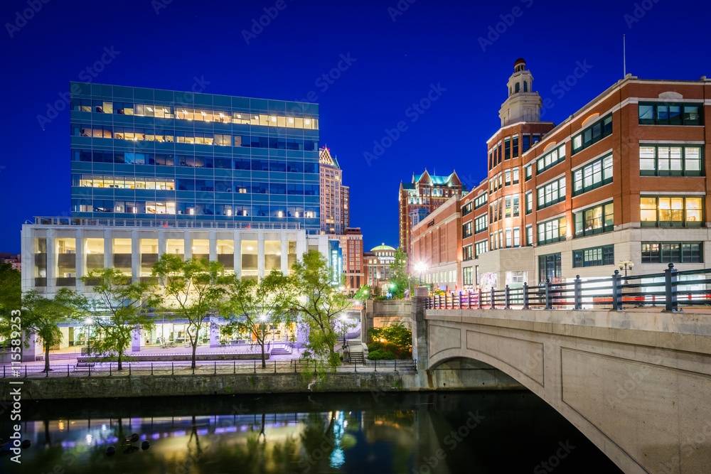 Bridge on Francis Street and buildings along the Providence Rive