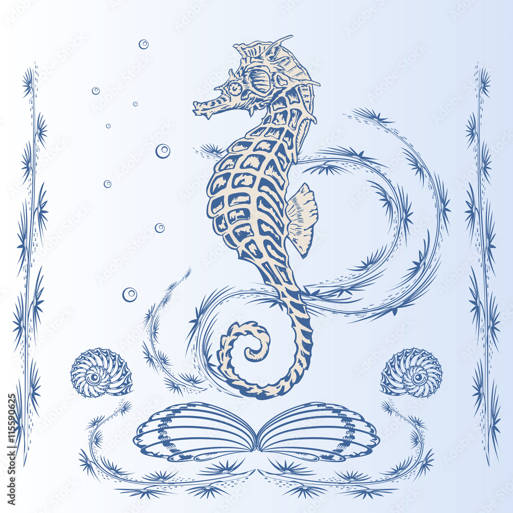 Marine Underwater Scene | Ocean drawing, Scene drawing, Vector illustration