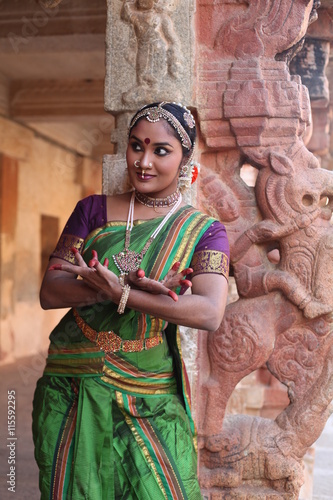 kuchipudi dancer posing at bhoga nandiswara temple near bangalore photo